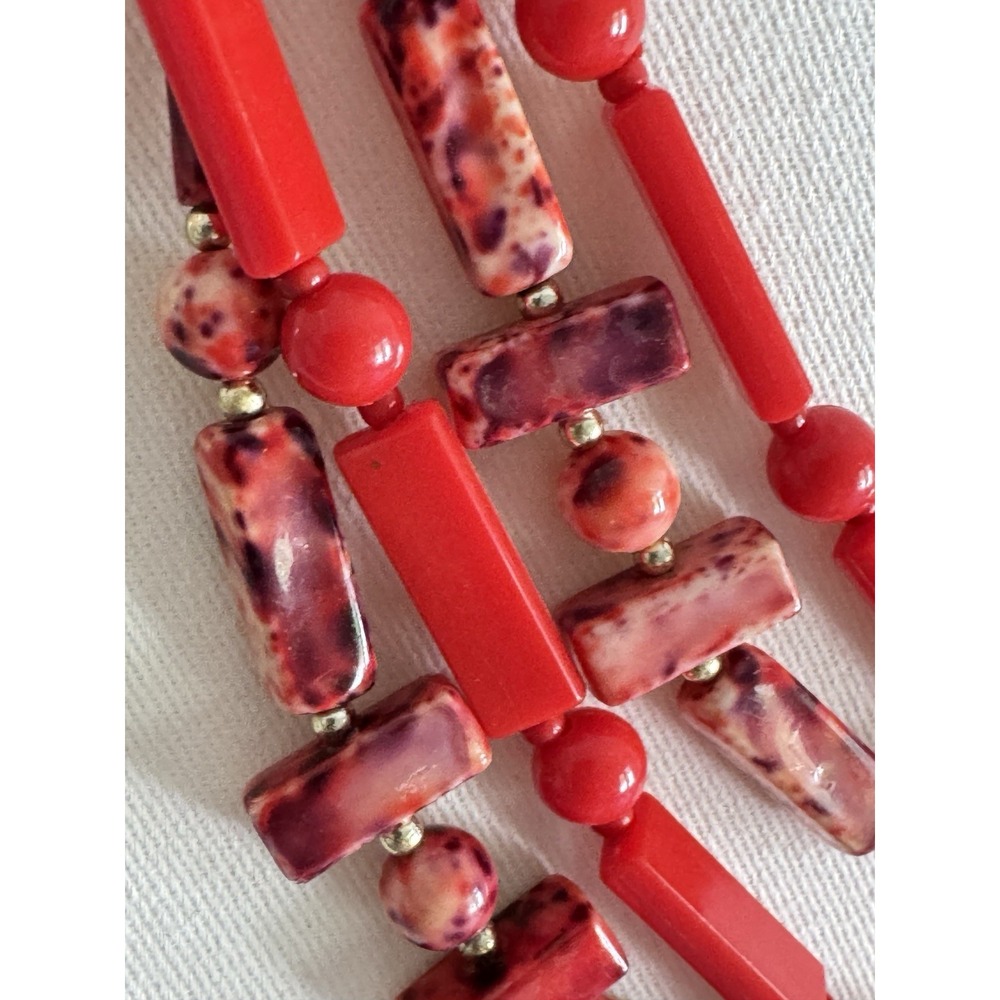 Vintage Estate Art Deco Striped Red Orange Long Necklace Mixed Lot Retro Artsy